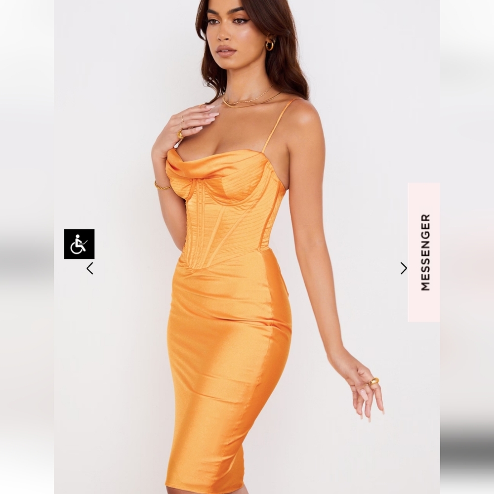 Myrna orange satin midi corset Dress